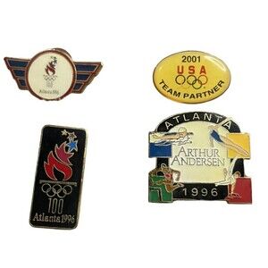 Lot of 4 Olympic Pins - 3 1996 Atlanta + Arthur Andersen - 2001 USA Team Partner